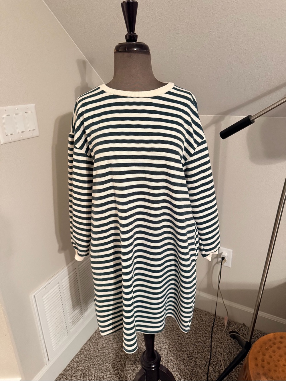 JODIFL Green and White Striped Midi Dress